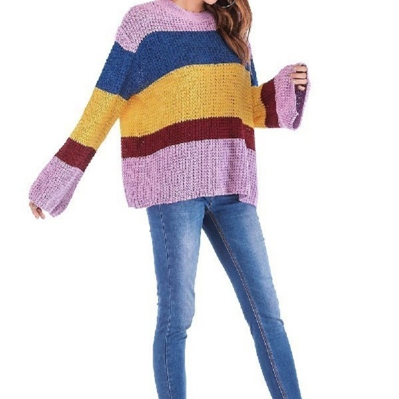 Cozy Striped Pullover Sweater Bell Sleeves - Picture 3 of 8